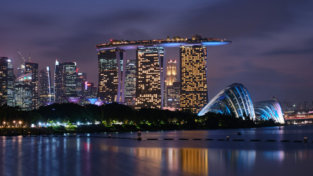 Singapore city skyline with modern skyscrapers at dusk